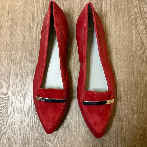 CALVIN KLEIN Red Belicia Loafers Flats Sz 9 Shoes Preppy Classic Ruby Slippers​​ - Picture 4 of 10